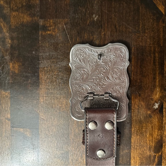 Western Embossed Leather Belt with Ornate Buckle - Picture 4 of 5